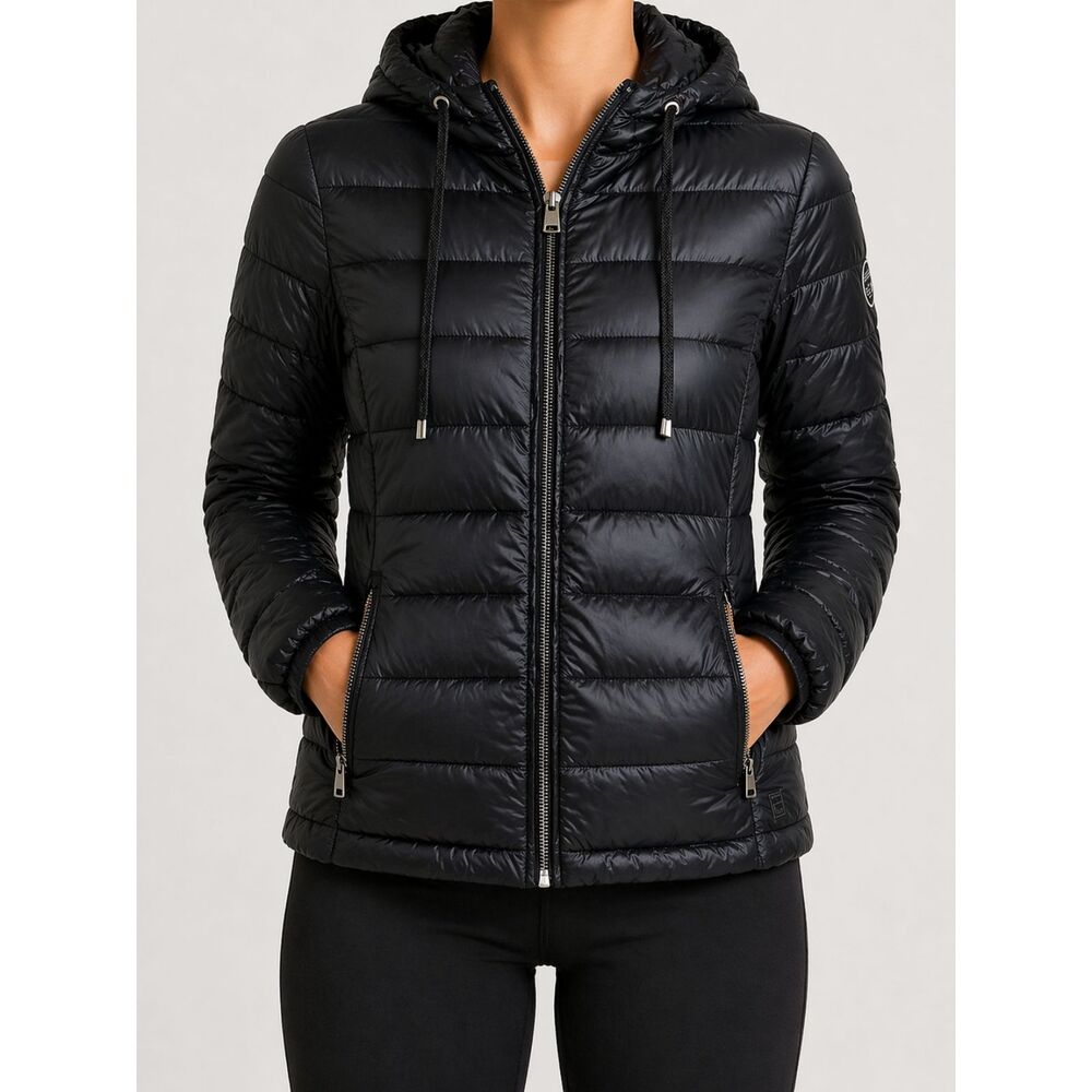 Calvin Klein Packable Puffer Jacket Black XS Hooded Lightweight Travel NWOT